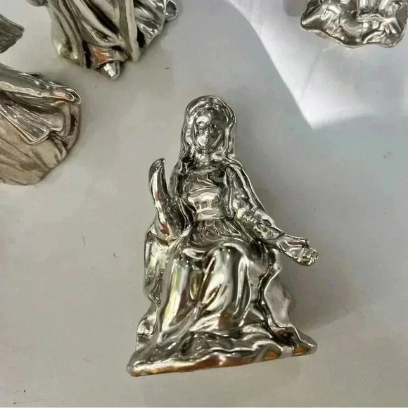 6 Piece Porcelain Silver Plated Nativity Scene Christmas Decor Holidays No Damag - Picture 4 of 12